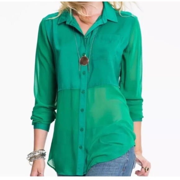 Free People Tops - Free People Sheer Teal Green Long Sleeve Women's Button-Down Shirt. Sz S/M